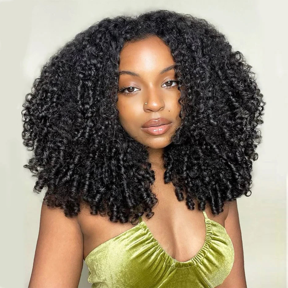 ISEE Hair Burmese Curly Half Wig Flip Over Wigs 100% Human Hair Wigs Ready To Wear Beginner Friendly Natural Glueless Wigs