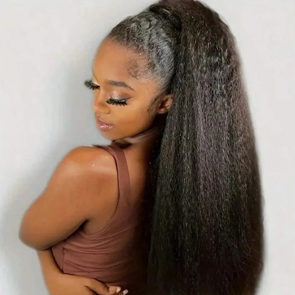 Yaki Straight Human Hair Wig For Women Natural Kinky Straight 13x4 Lace Front Wigs Human Hair 40 Inch kinky curly human hair wig