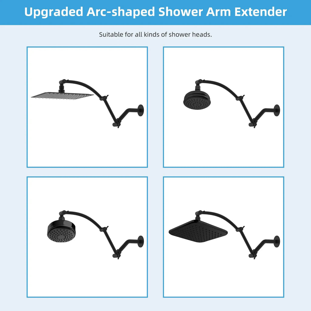 All Metal 16'' Shower Head Extension Arm Solid Brass Flexible Height & Angle Adjustable Shower Arm Extender with Lock Joint, Uni