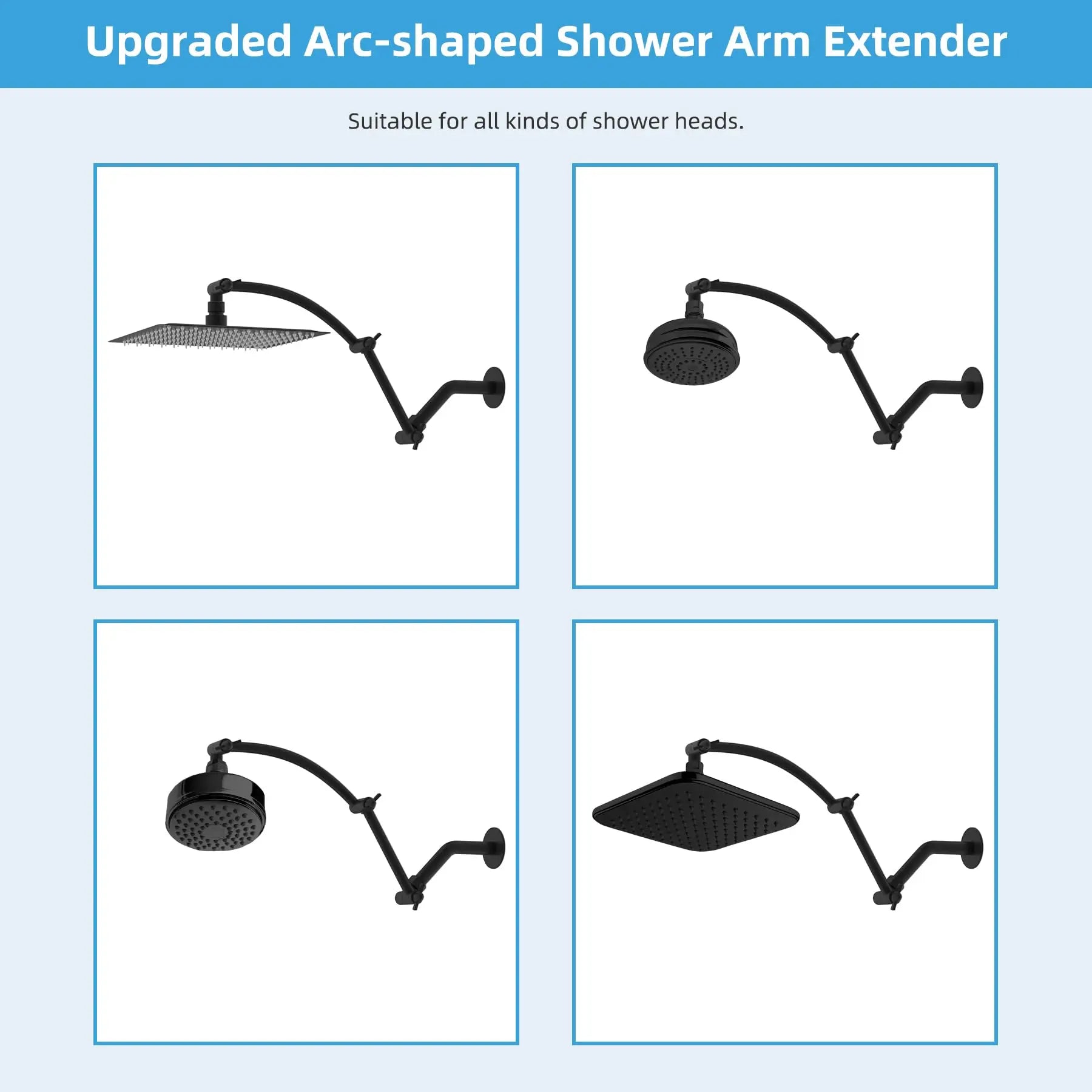 All Metal 16'' Shower Head Extension Arm Solid Brass Flexible Height & Angle Adjustable Shower Arm Extender with Lock Joint, Uni