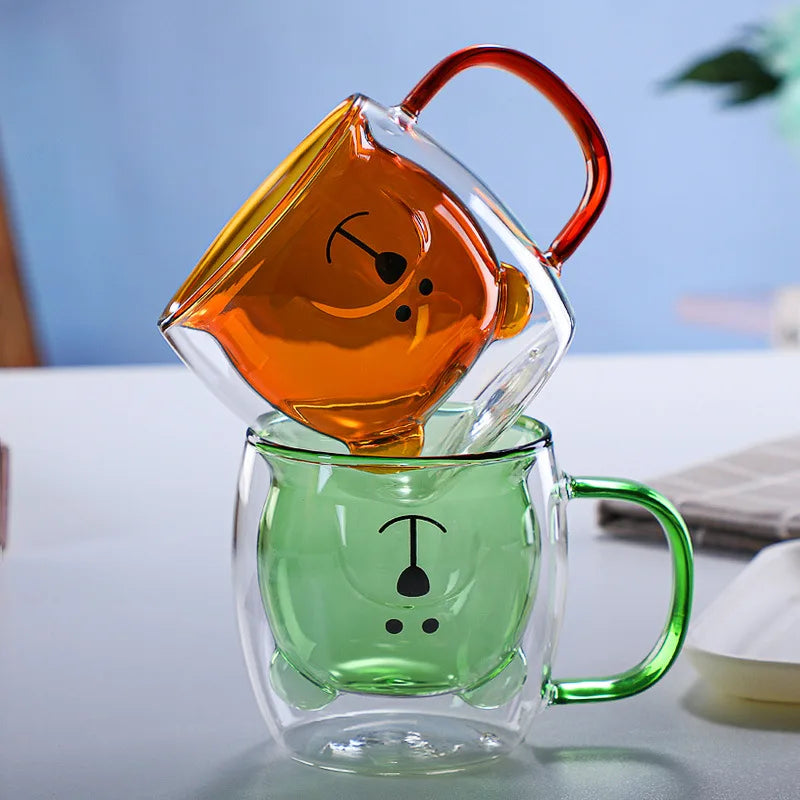 201-300ML Double Wall Glass mug Creative Cute Bear Coffee Mugs Milk Juice Tea Mug Cup Valentine's Day Child Lover Christmas Gift