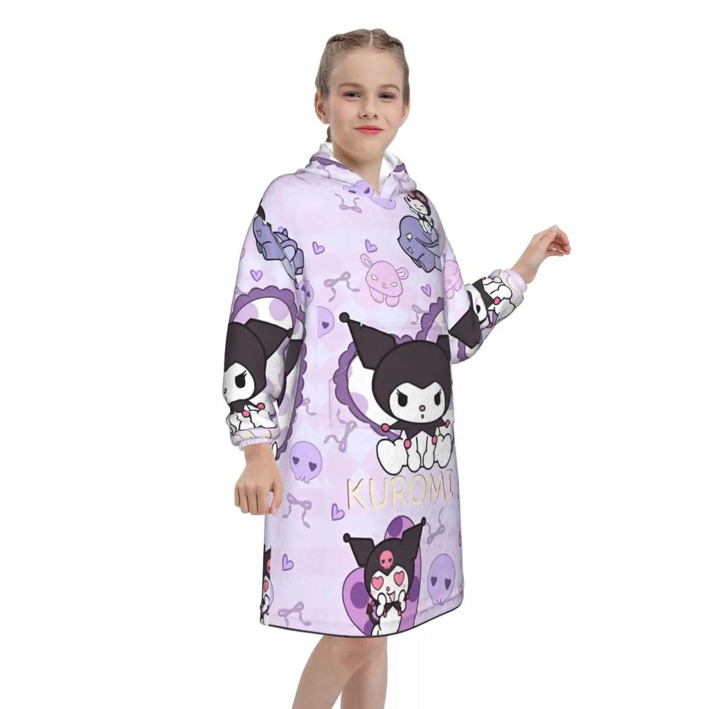 Kuromi Blanket Hoodie Sweatshirt Wearable Blanket Pajamas for Girls Boys