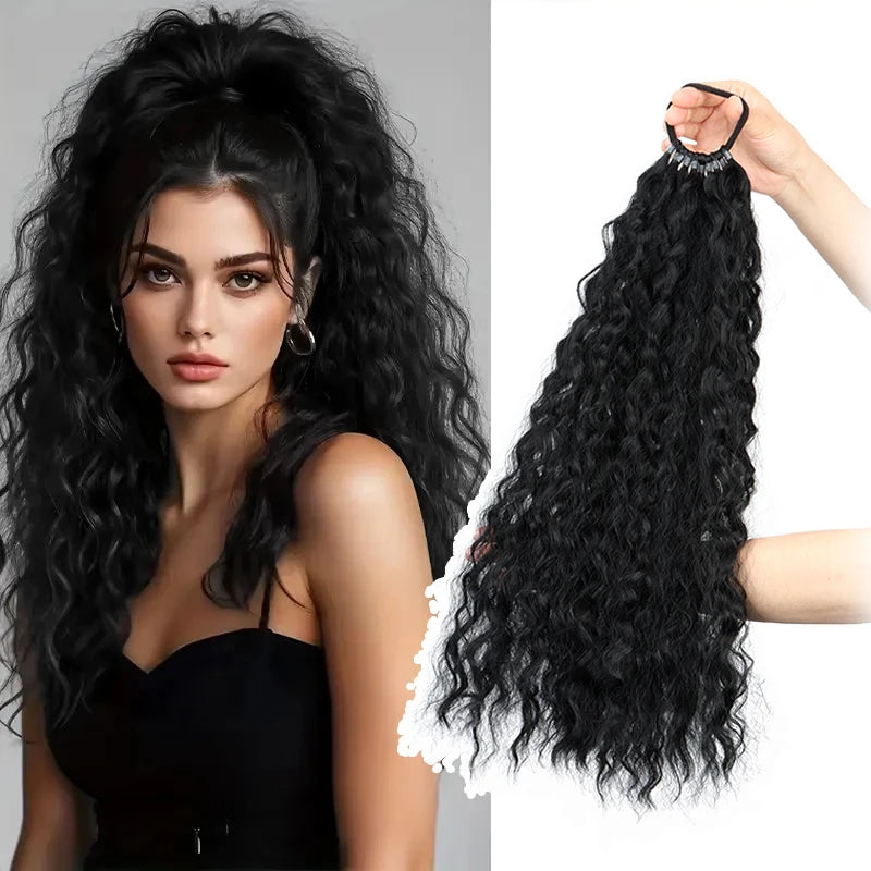 18Inch Synthetic Long Curly Daily Use Women's Ponytail Deep Curly Hair Extension With Elastic Rubber Band Fluffy Hairpiece