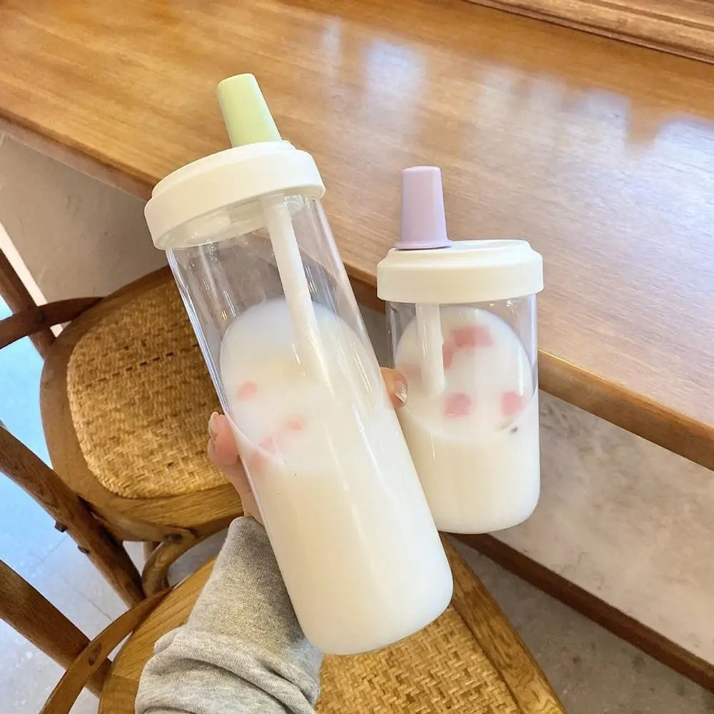 500/850ml Water Bottles Straw Cup Juice Milk Plastic Cup with Lid Straw Bubble Tea Coffee Cups Large Capacity Drinkware