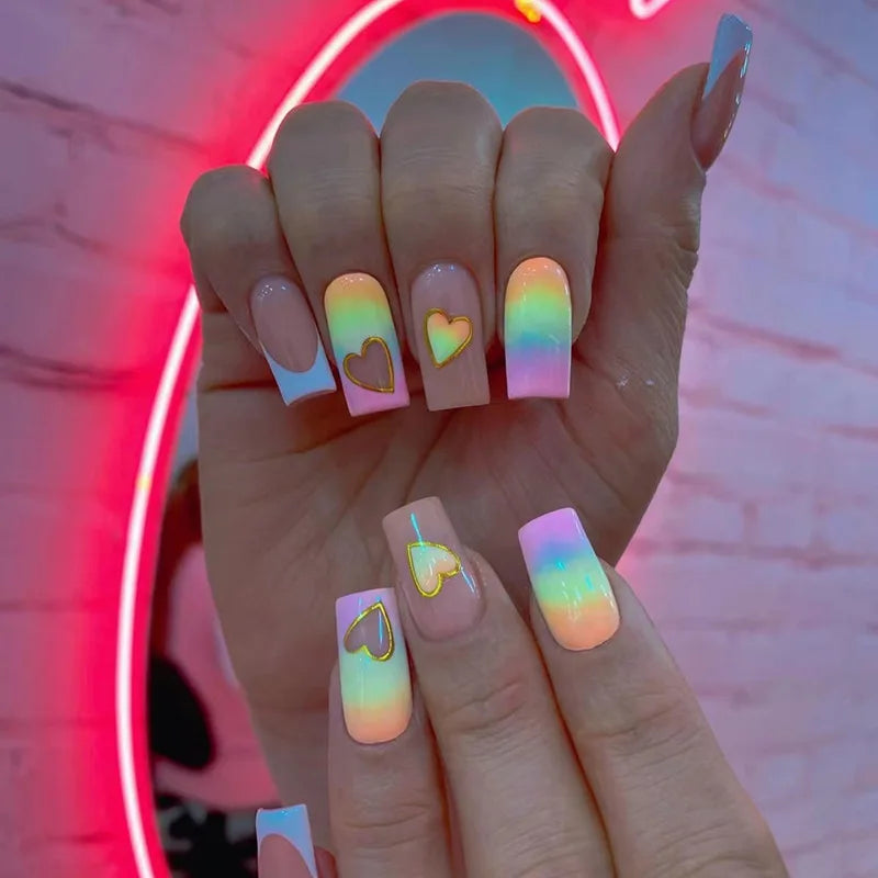 10Pcs Press on Nails Short Square Head Fake Nails with Flower Rhinestone Design Wearable Finished False Nail Tips