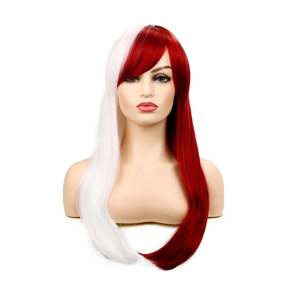 Long Straight Anime Cosplay Wig for Women Red White Synthetic Halloween Hair Wig
