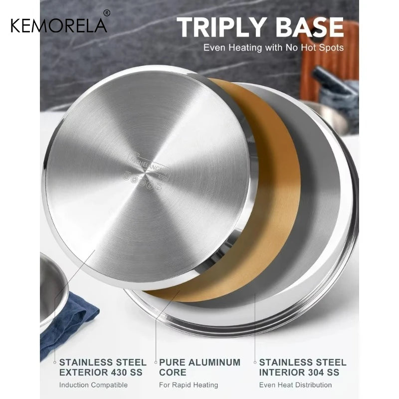 KEMORELA 316 Stainless Steel Pot Set -Stackable Induction Cookware with Removable Handles, Oven Safe Dishwasher Friendly,Durable