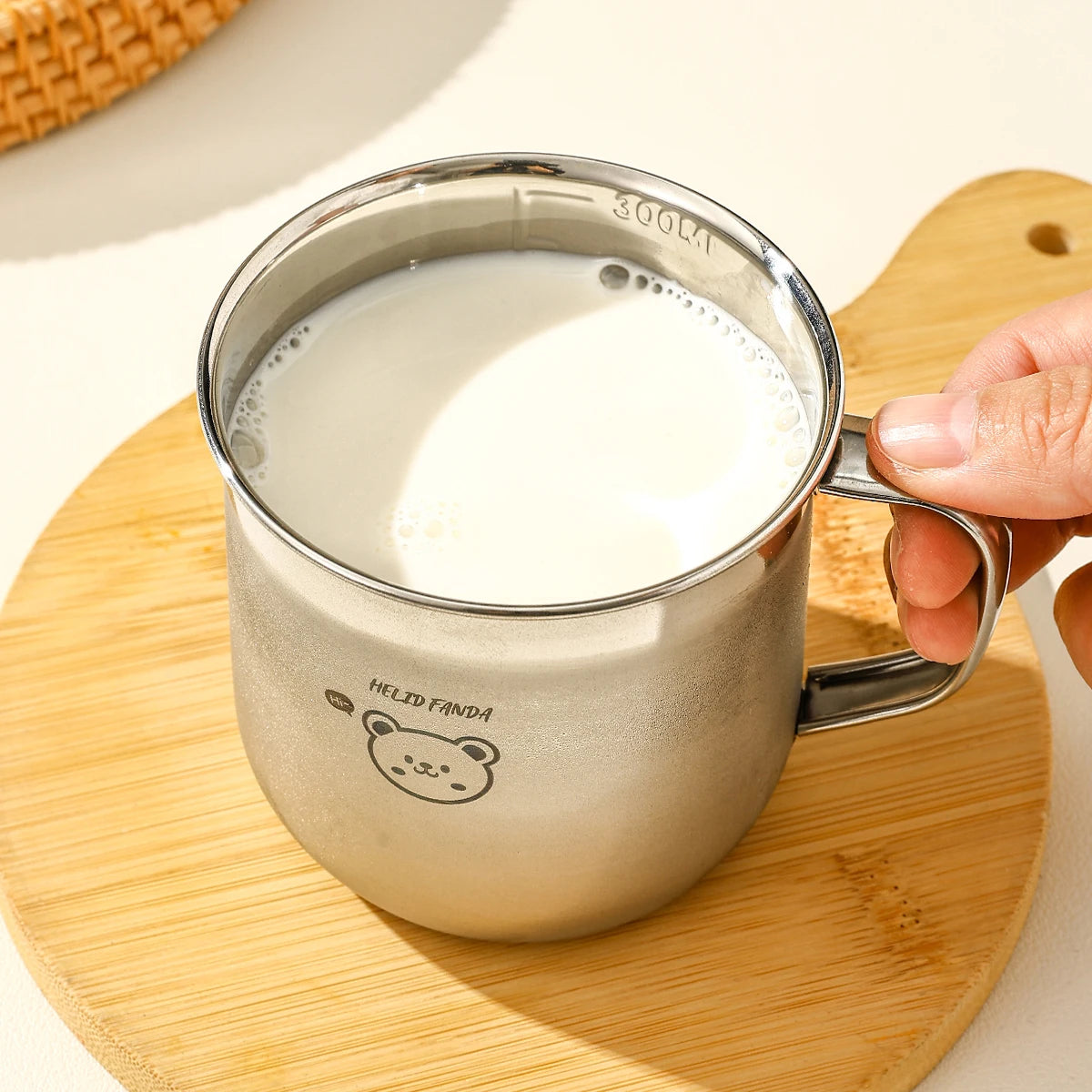WORTHBUY 304 Stainless Steel Children Water Cup With Handle 300ML Durable Anti Scald Tea Milk Coffee Mug Mini Kids Drinking Cup