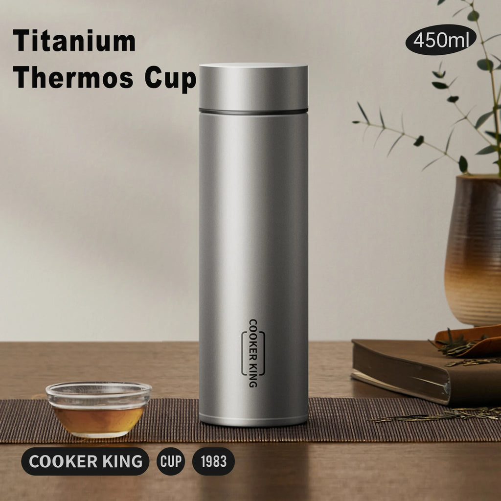 COOKER KING 450ML Pure Titanium Vacuum Tumbler with Tea Strainer, Hot Cold Cup for Office Travel, Men Women Gift