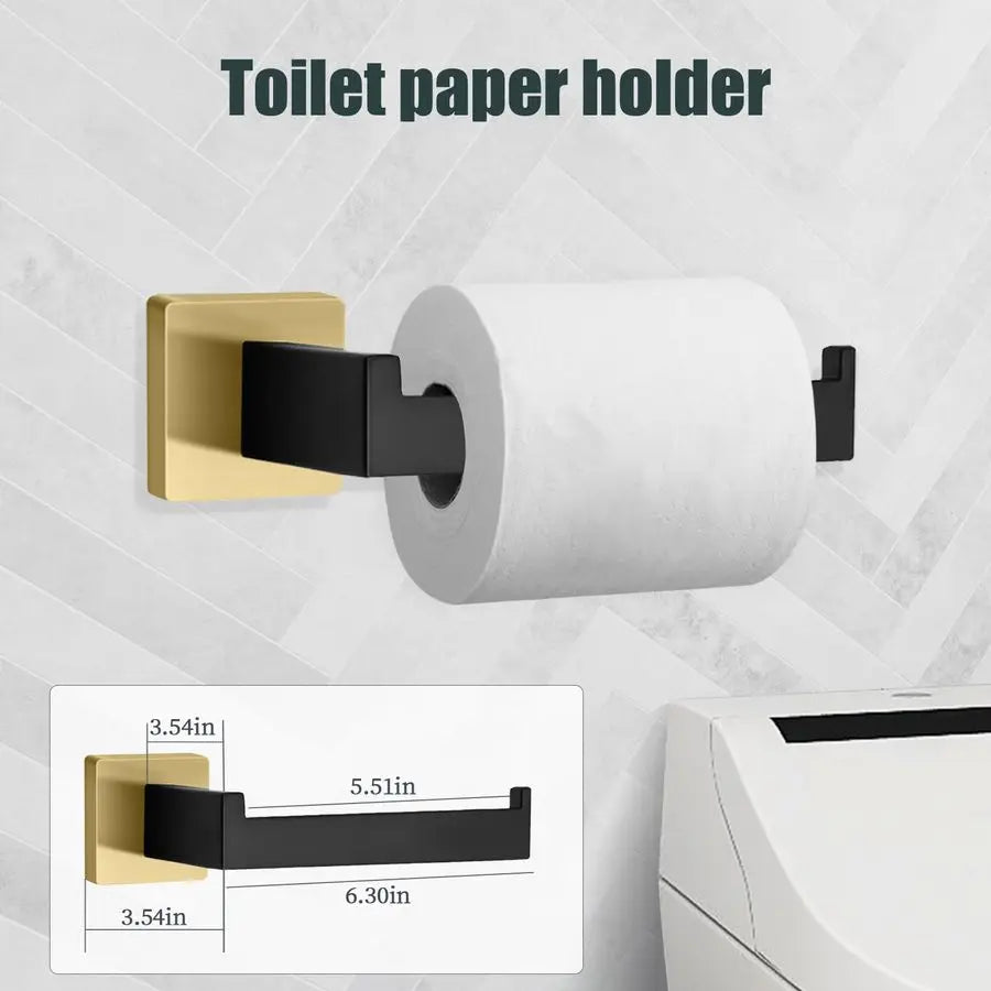 Piece Black and Gold Towel Bar Set Gold and Black Bathroom Accessories with 2 Towel Hook, Stainless Steel Wall Mounted Bathroom