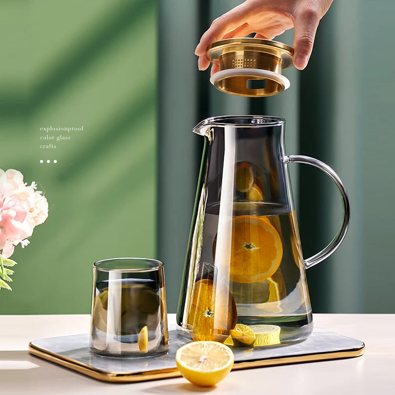 Water Jug Transparent Heat-Resistant Glass Cold Water Kettle And Cups Water Pot With Handle Large Capacity Office Household Jug