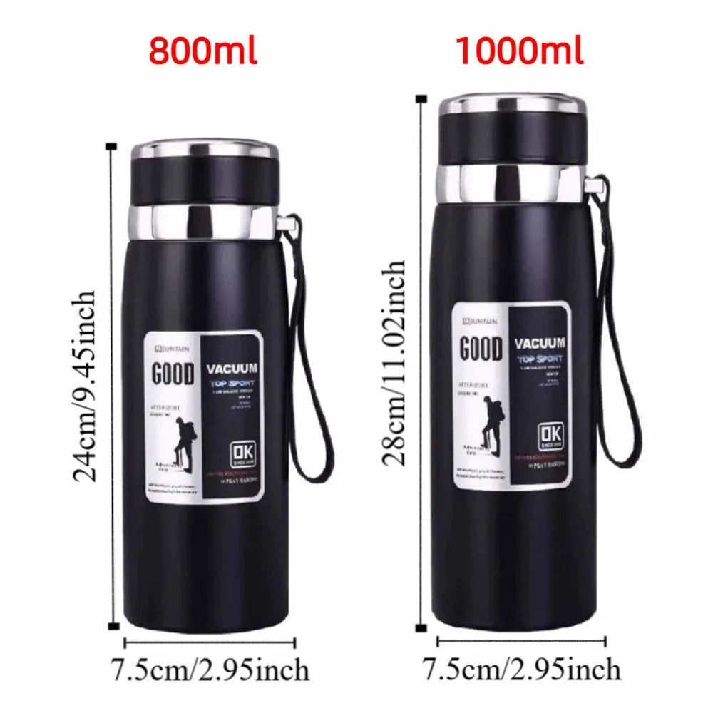 800/1000ml Sports Thermos Bottle Large Capacity Stainless Steel Insulated Water Bottle Heat-resistant Creative