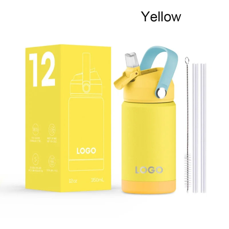 Children's Fashion Macaron Water Cup Thermos Cup Cute Childlike Fun with Handle Portable Anti-drop Silicone Cover Water Cup