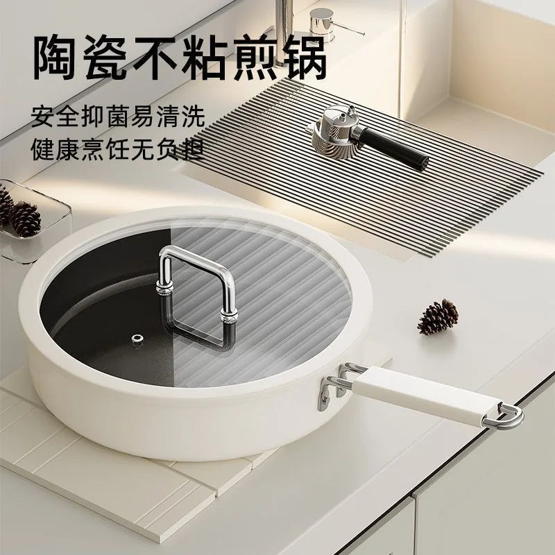 Titanium crystal ceramic frying pan, non stick pan, kitchen dual-use frying pan, gas stove, induction cooker, universal