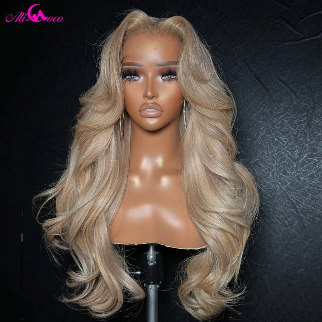 180 Density Ash Blonde Body Wave Human Hair Wigs with Baby Hair 13X6 Transparent Lace Front Wig Pre Plucked Pure for Women