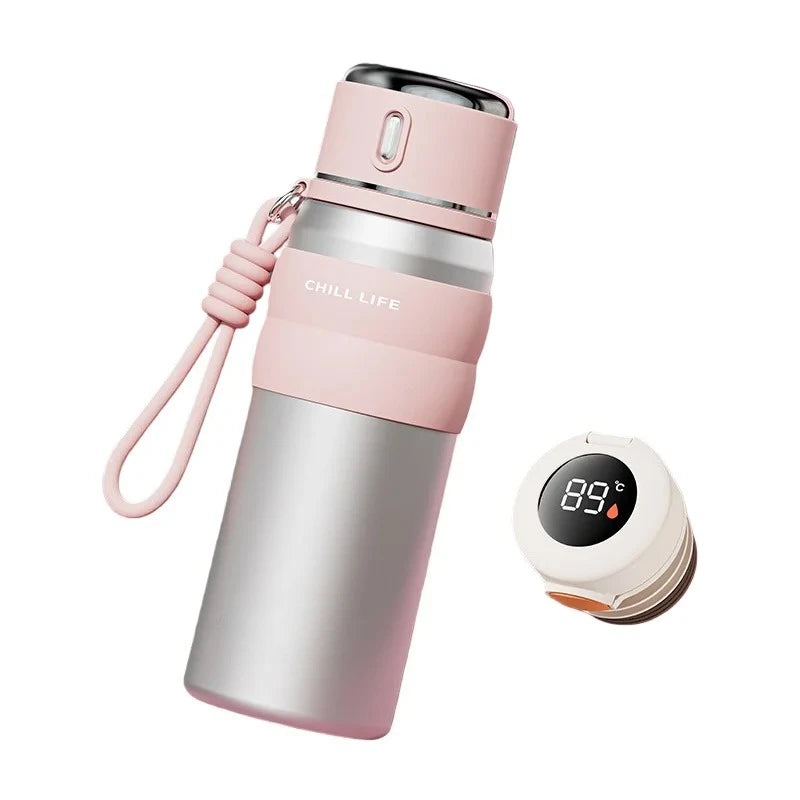 Smart Insulated Water Bottle for Women 500ml 316L Stainless Steel Thermal Cup Leakproof Direct Sip Temperature Display