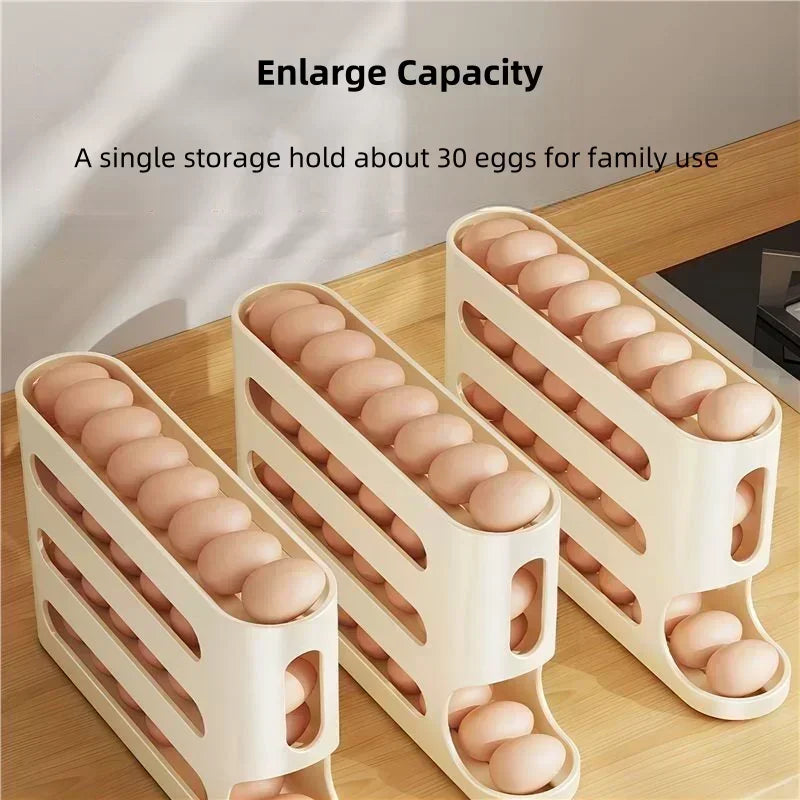 4 Layers Egg Holder for Fridge,Auto Rolling Fridge Egg Dispenser,Egg Rack Large Capacity Egg Organizer Storage for Refrigerator