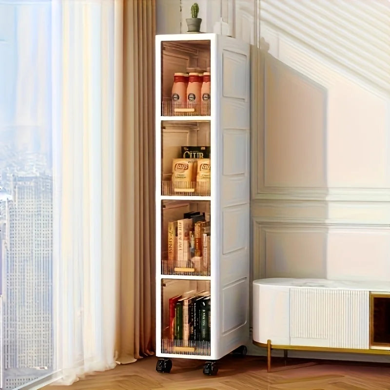 Swivel Wheel Mobile Kitchen Storage Rack - Waterproof & Dustproof, Space-saving Shelf Cabinet for Spices/Books/Toys/Snacks