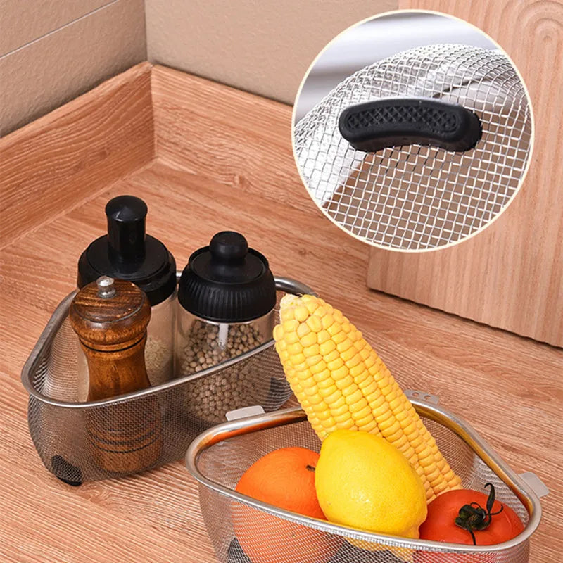 Kitchen Sink Drain Basket Stainless Steel Triangle Food Vegetables Peel Egg Filter Storage Organizer Kitchen Shelf Rack Drainier
