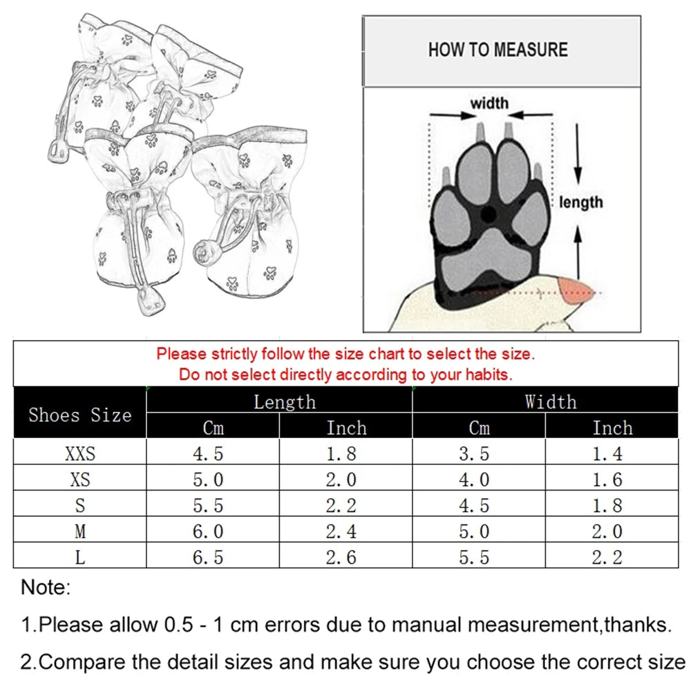 4pcs/set Winter Waterproof Dog Shoes Small Medium Dogs Soft Anti-slip Warm Adjustable Puppy Rain Boots Yorkshire Pug Supplies