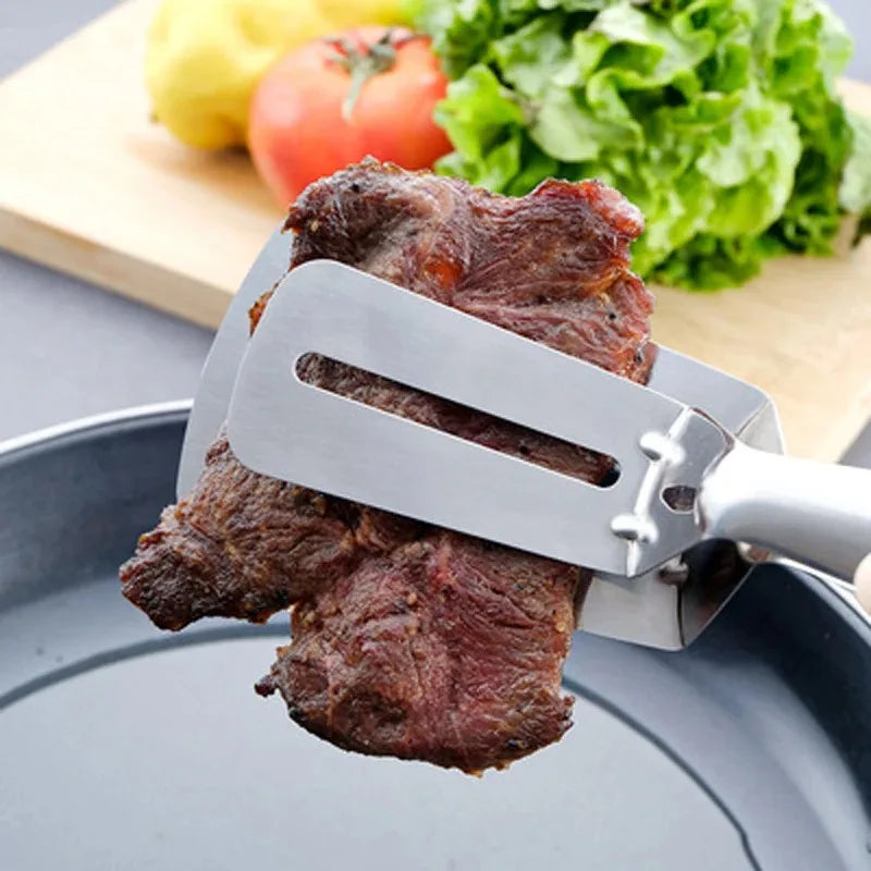 Stainless Steel Frying Shovel Clips Multifunctional Steak BBQ Tongs Frying Fish Spatula Clip  Household Kitchen Tool Bread Clamp