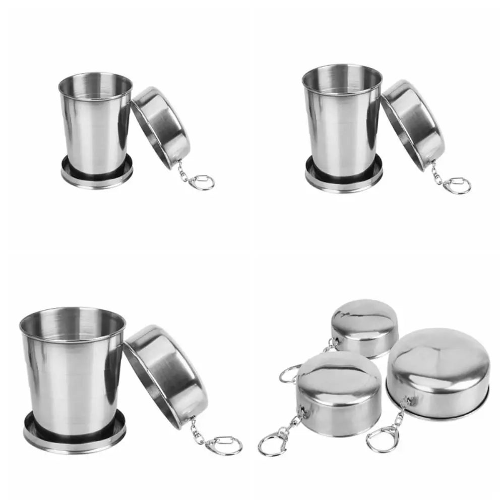 Multifunctional Stainless Steel Folding Cup Collapsible 3 Size Water Drinking Cup Stackable Portable Camping Mug Hiking