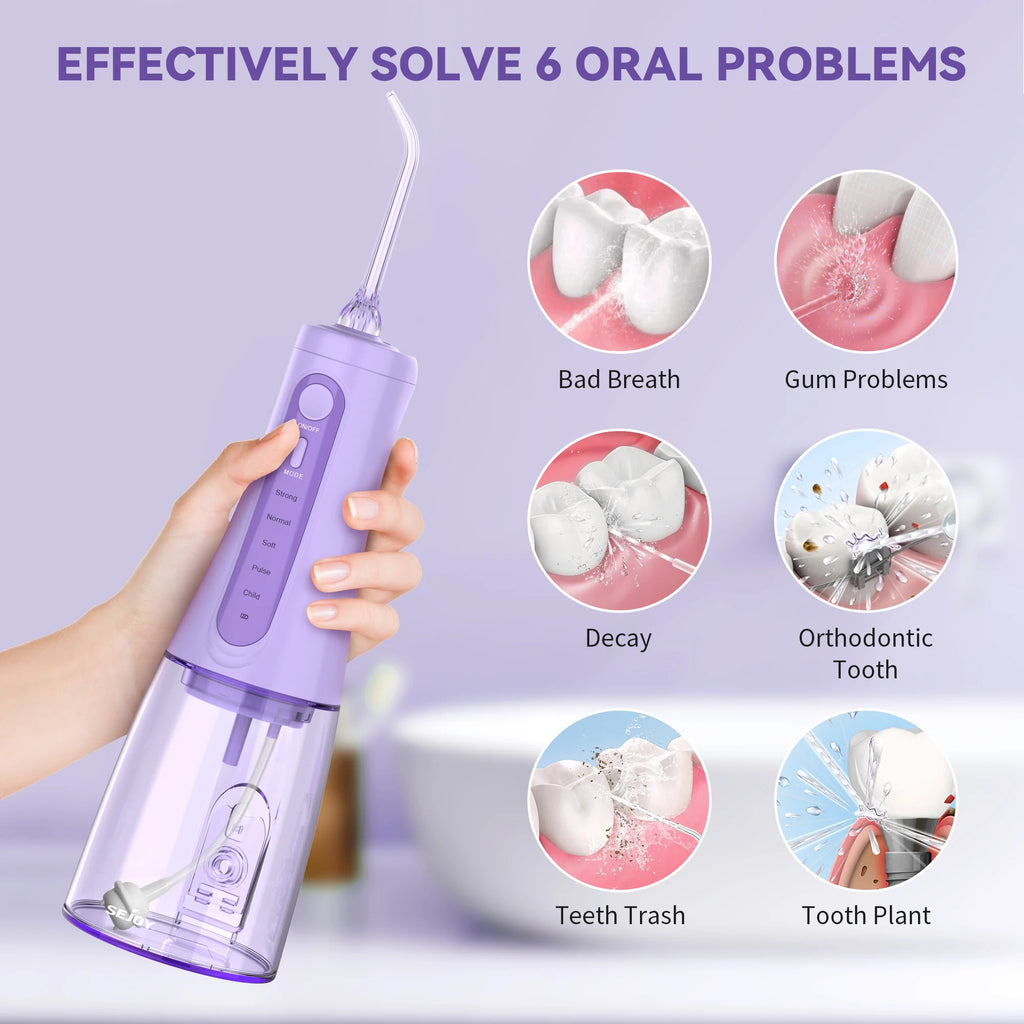 SEJOY Dental Oral lrrigator for Men Women Teeth Cleaner Portable Dental Water Flosser 4 Modes IPX7 Mouth Washing Machine