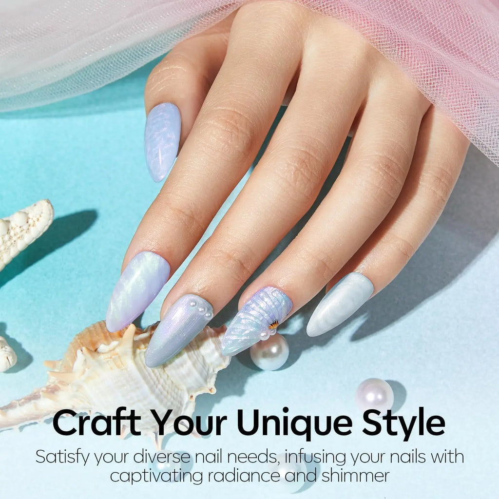Modelones Pearl Iridescent Gel Nail Polish, 15 ML Shimmer Celestial Blue Mermaid Nail Drawing Glitter Pearlescent Summer