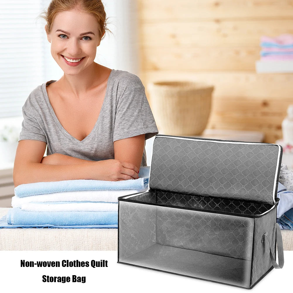 Non-woven Storage Bag Foldable Quilt Clothes Storage Bag Large Capacity Clear Window Wardrobe Clothing Organizer Sorting Box Bin