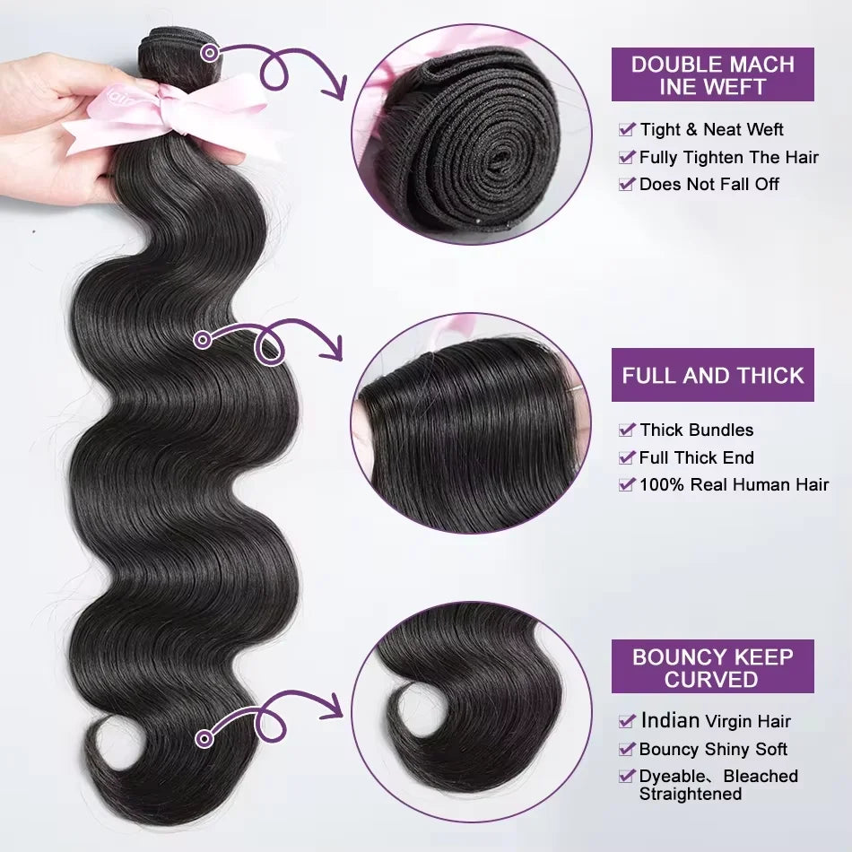 16A Loose Body Wave Bundles 100% Quality Human Hair Brazilian Virgin Weave Hair Natural Black 3 4Pcs Raw Hair Bundles Extensions