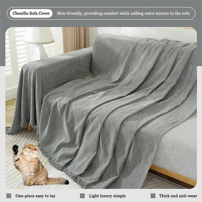 Cream Style Chenille Sofa Cover Sofa Towel Four Seasons Universal Anti-Cat Scratch Washable Sofa Blanket Sofa Cushion Protector