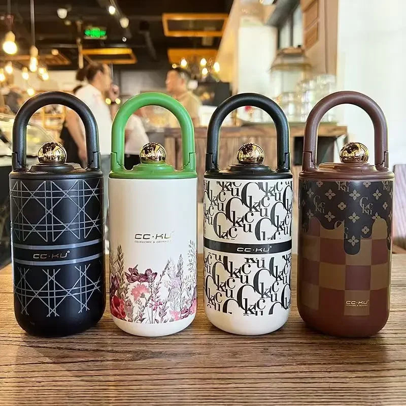 NEW 400ml Xiaoxiangfeng Thermos Stainless Steel Insulated Cup  Handheld Straw Retro Cute High Appearance Water Bottle Gifts