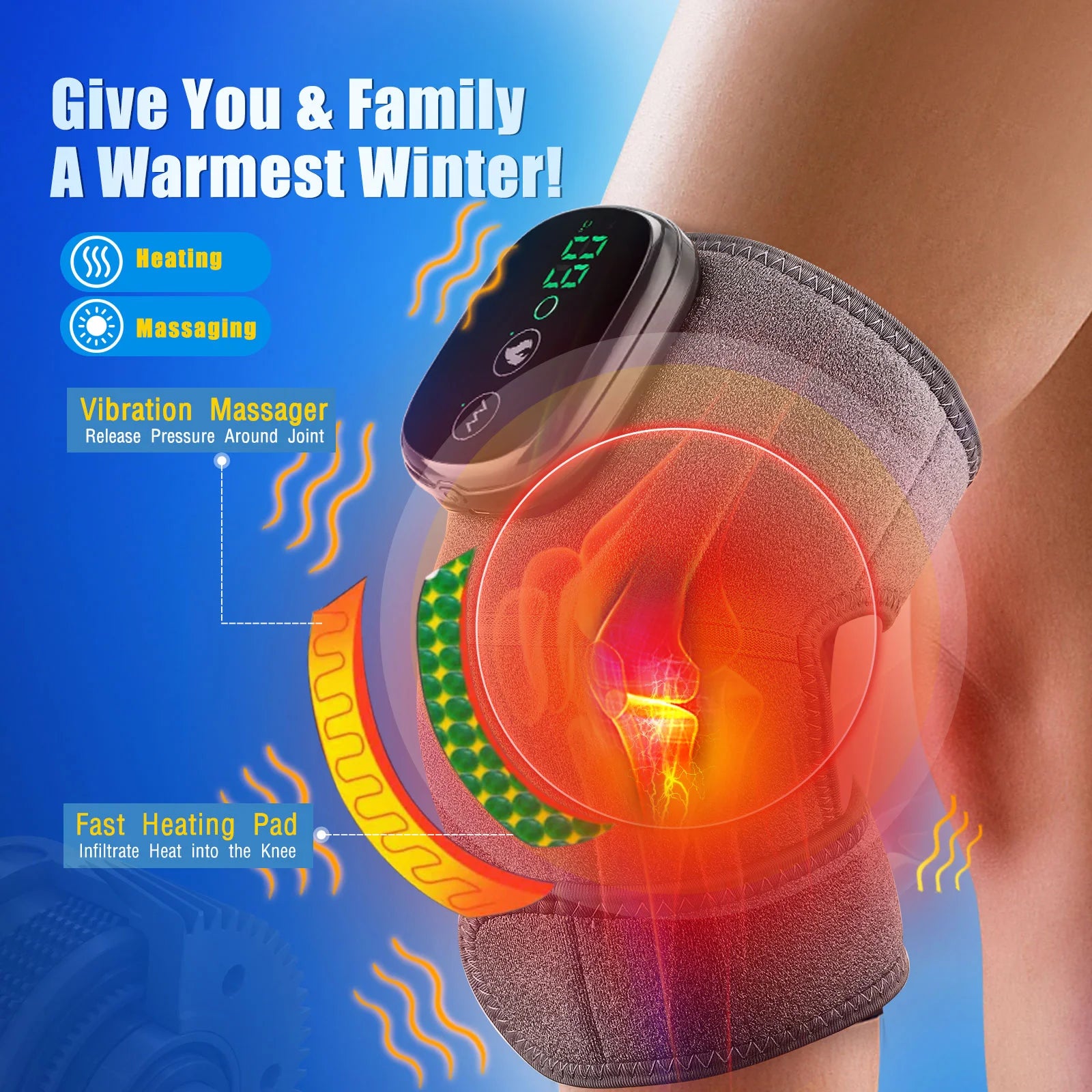 Electric Knee Pad Fast Heating Vibration Massage 5000mAh Knee Temperature Massager Shoulder Elbow Brace Leg Joint Muscle Relax