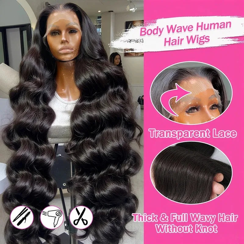 32 Inch Body Wave Human Hair Front Wig 13x6 13x4 Hd Lace Transparent Frontal wig Pre Plucked Brazilian Human Hair Wigs For Women