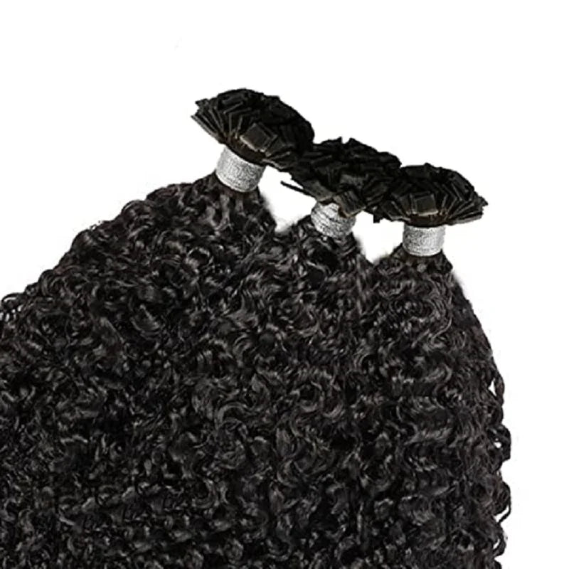 Curly Flat Tip Hair Extensions Malaysian Human Hair Pre Bonded K Tip Human Hair Extension Sassy Curly Keratin Fusion Hair 100Pcs