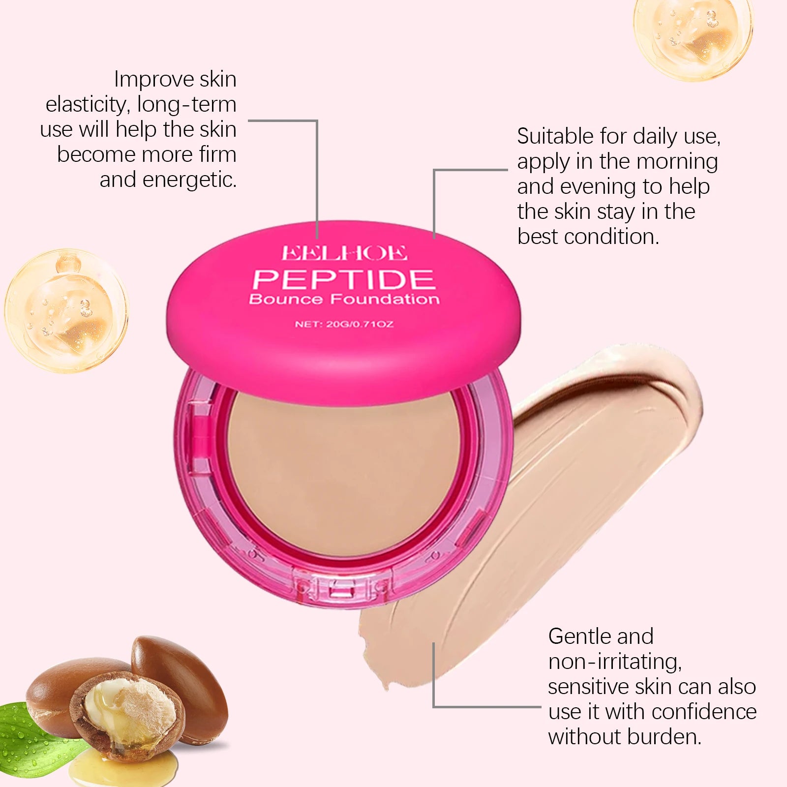 EELHOE Peptide Bounce Foundation Cream Full Coverage Long-Lasting Moisturizing Brighten Skin Tone 3 Colors