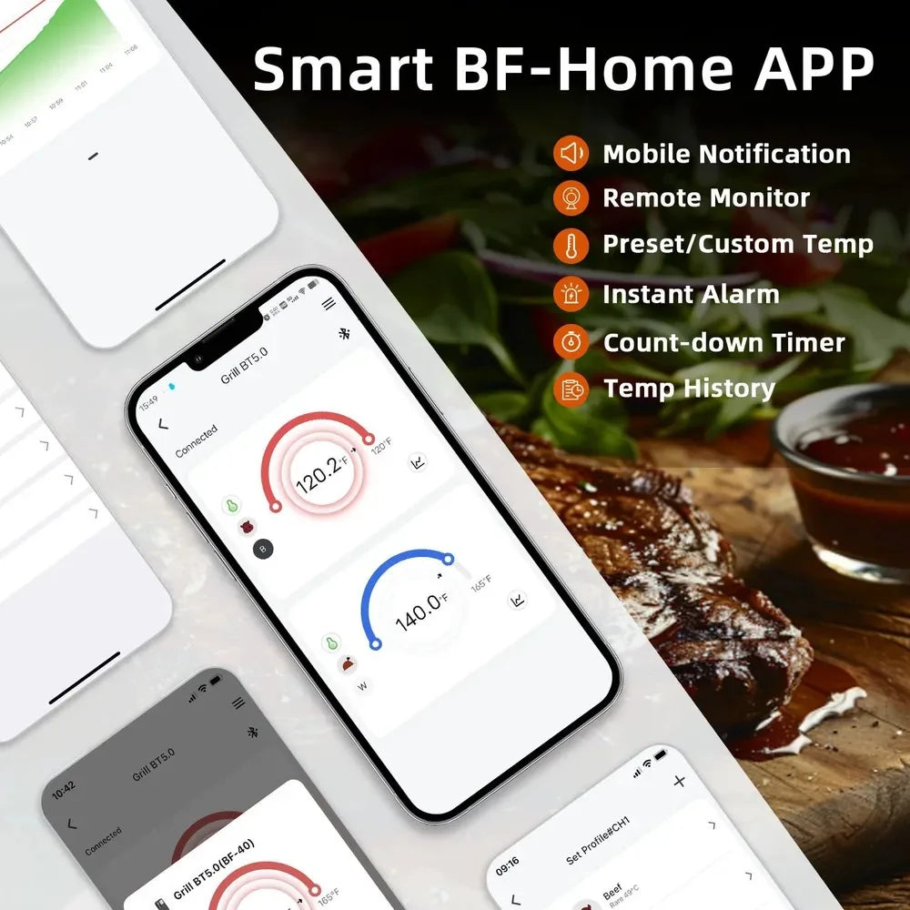 Bluetooth Meat Thermometer Digital BBQ Kitchen Thermometer Support 6 Probe for Smoker Cooking Grill Oven Candy
