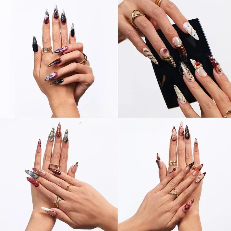 24Pcs Medium Long Square French Fake Nails Full Cover Wearable French Press on Nails for Women Mixed Size False Nails