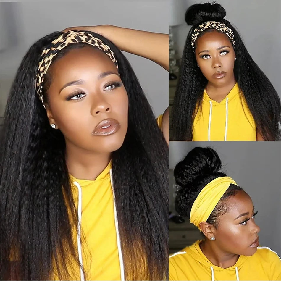 Headband Wig Human Hair Yaki Straight Wig 200% Density Remy Human Hair Wigs For Black Women Ready To Wear Kinky Straight Wig