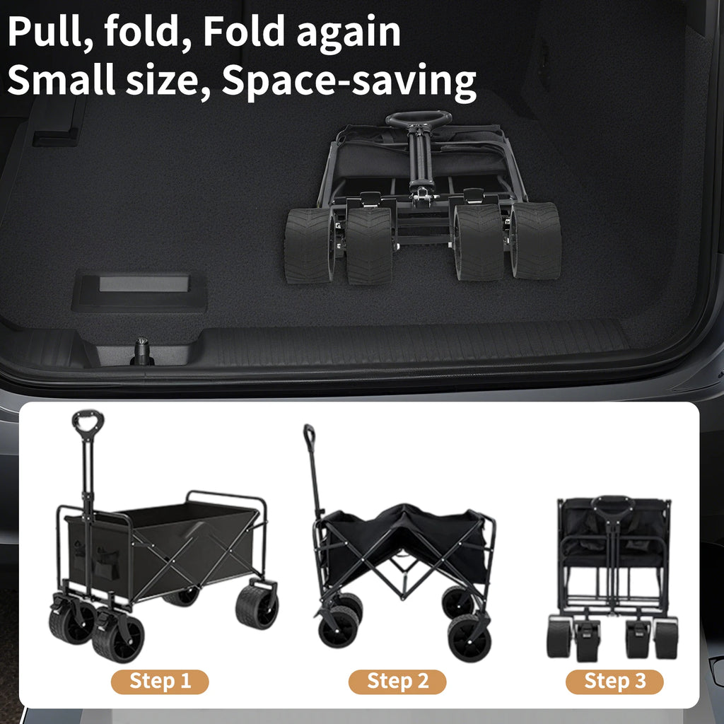 Foldable Large Capacity Bag Camping Cart Thicked Wheels Telescopic Handle Shopping Trolley Camping Trailer