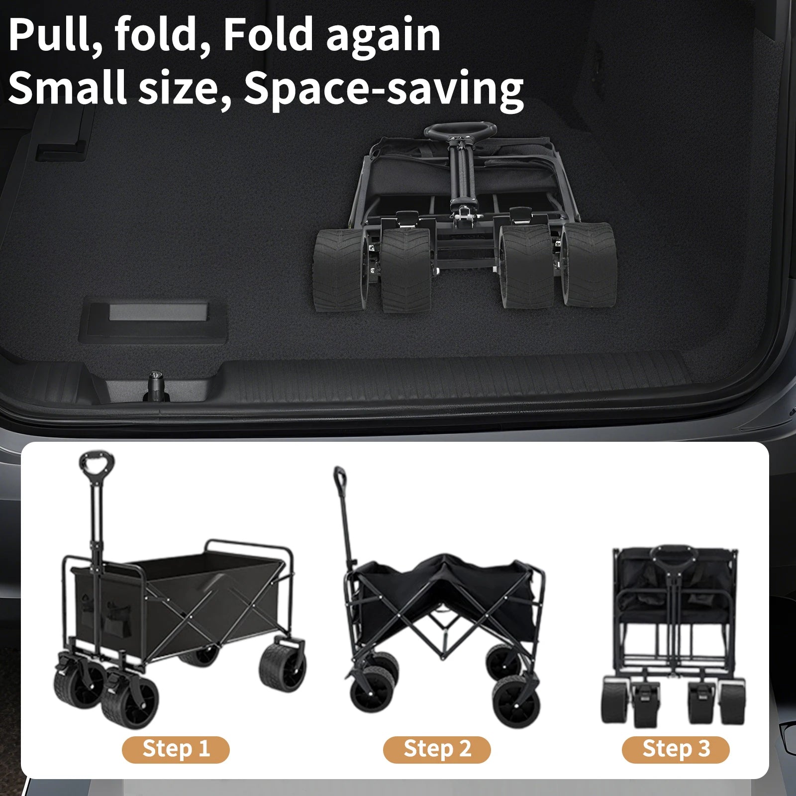 Foldable Large Capacity Bag Camping Cart Thicked Wheels Telescopic Handle Shopping Trolley Camping Trailer