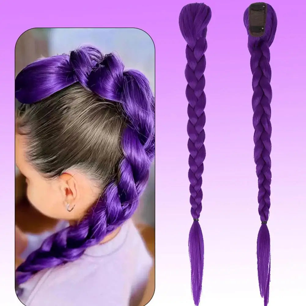66cm Purple Braided Hair Ponytail Extensions for Kids Cosplay Long Purple Braids Rumi Hairstyle for Kids Christmas Party Use