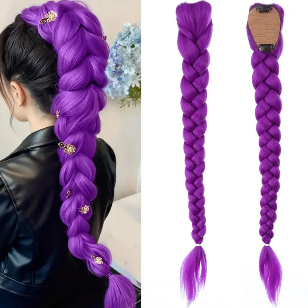 66cm Purple Braided Hair Ponytail Extensions for Kids Cosplay Long Purple Braids Rumi Hairstyle for Kids Christmas Party Use