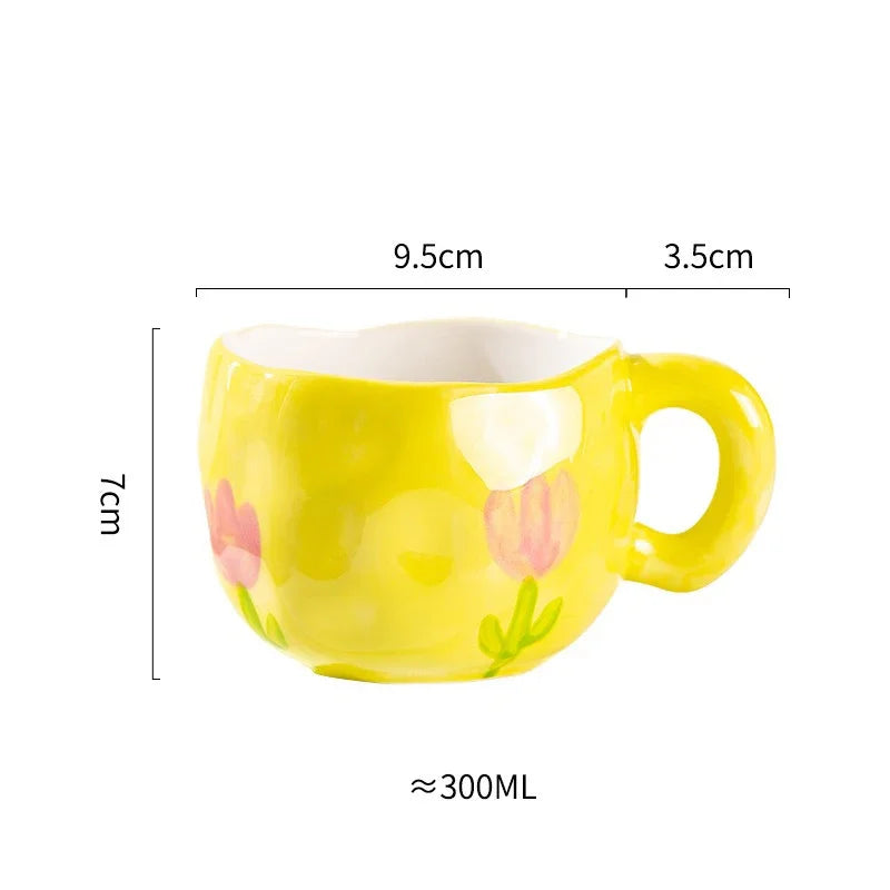300ML Hand Pinched Ceramic Mug Cute Pattern Irregular Coffee Cup Breakfast Milk Oatmeal Mugs Afternoon Tea Cups Creative Gifts