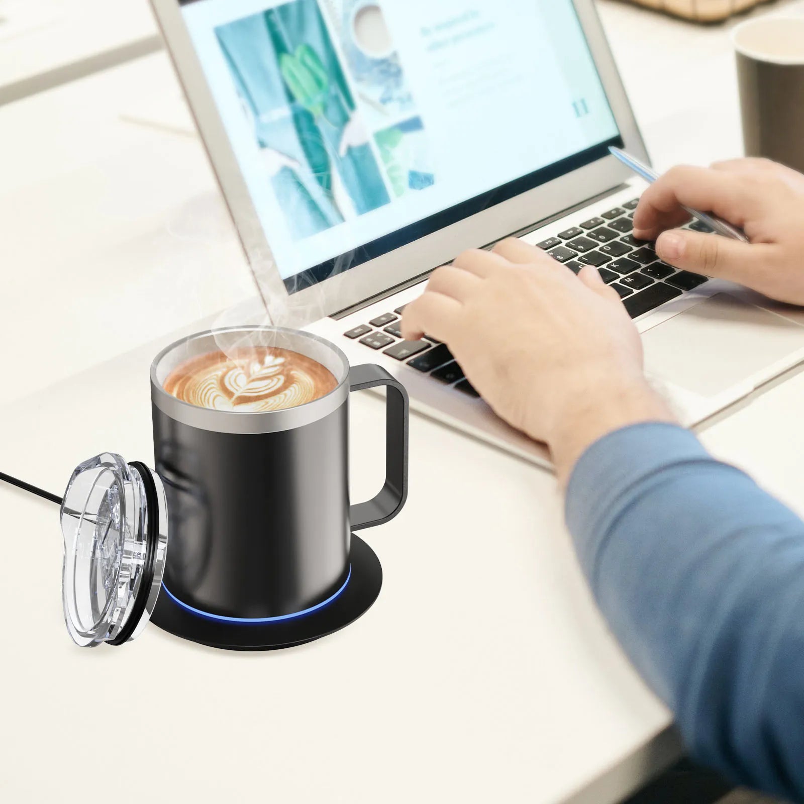 Self-Heating Coffee Mug - 12oz USB Electric Heated Mug Heat 131-149℉ Smart Warming Travel Mug Double Layer Food Grade Cup Warmer