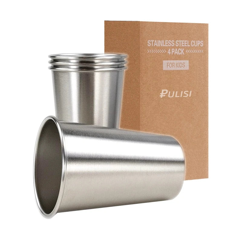 4Pack Stainless Steel Cup Pint Cup for Kids and Adult Tumbler Metal Cup 12oz Stackable Cup Drinking Glasses Travel Camping 350ml