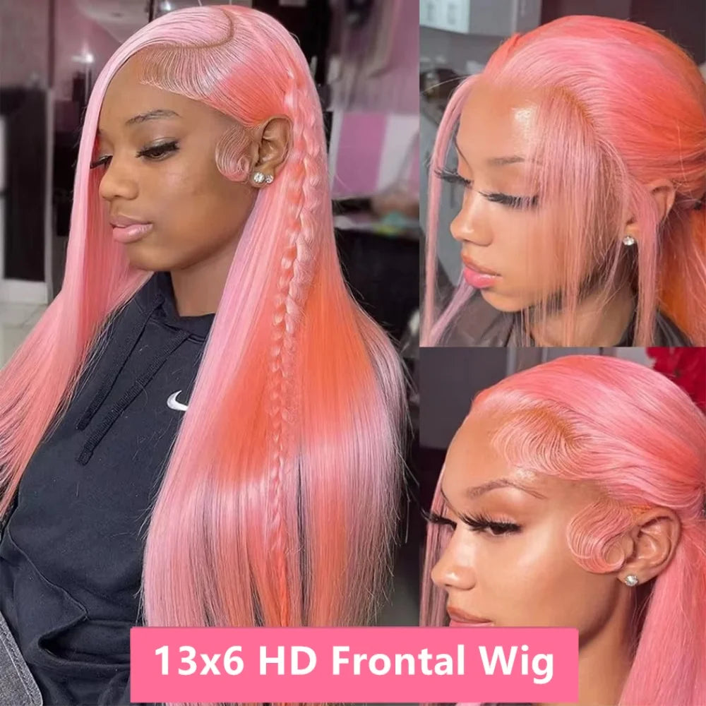 Straight Human Hair Wigs 13x6 HD Lace Front Wig for Women 13x4 Lace Frontal Wig Pre Plucked Pink Brazilian Human Hair 30 36 Inch