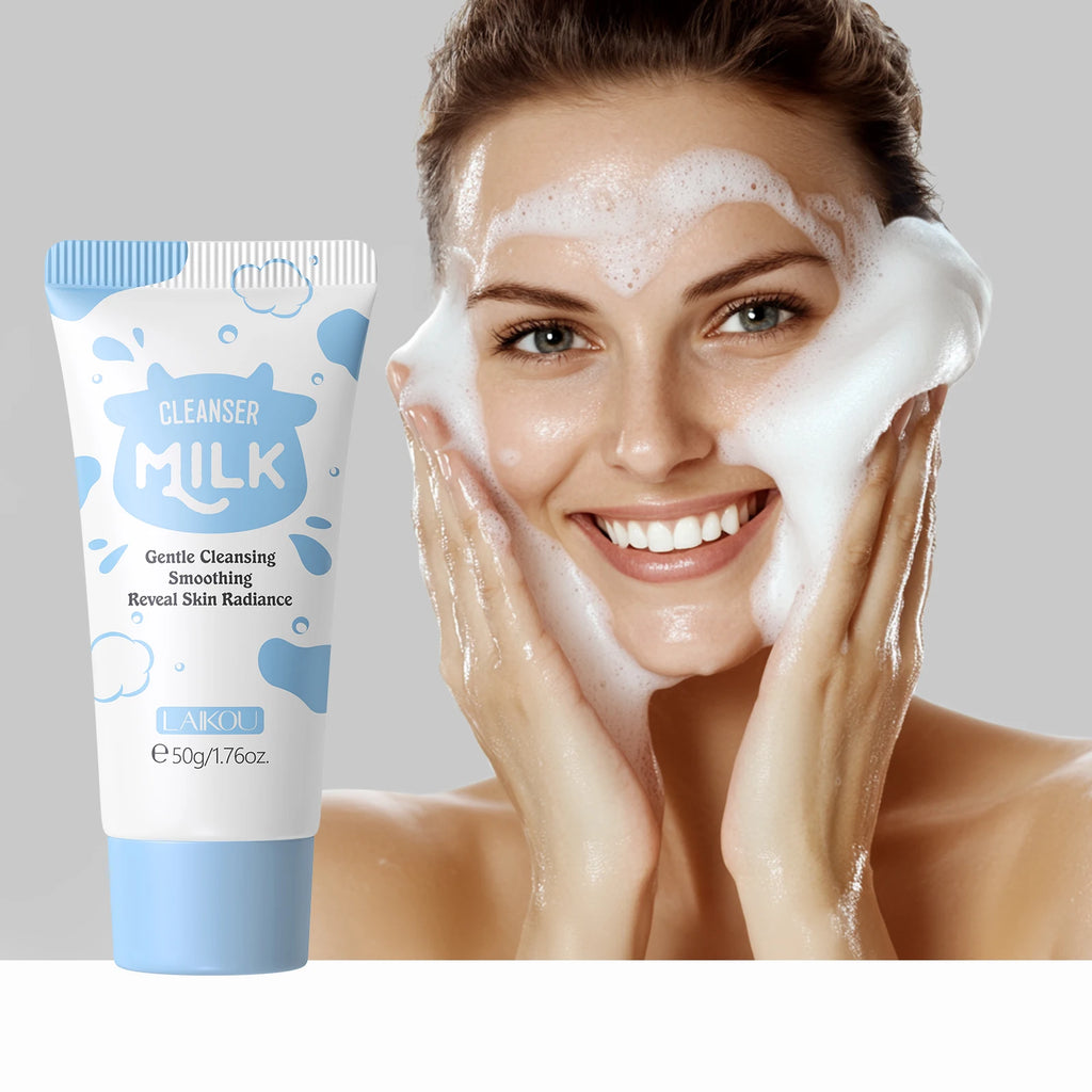 LAIKOU Milk Skincare Set Softening Serum Moisturizing Cream Gentle Cleanser Brightening Hydration Travel Kit