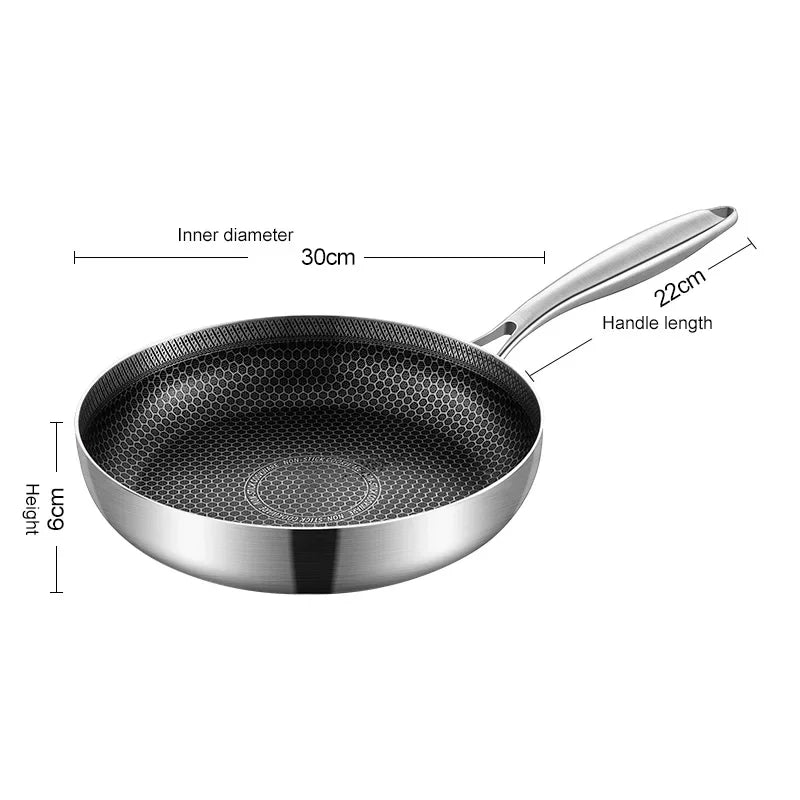 28cm Frying Pan Wok 316 Stainless Steel Honeycomb Steak skillet Gas Stove Pot Induction Saucepan Kitchen Cookware Non-stick Pan