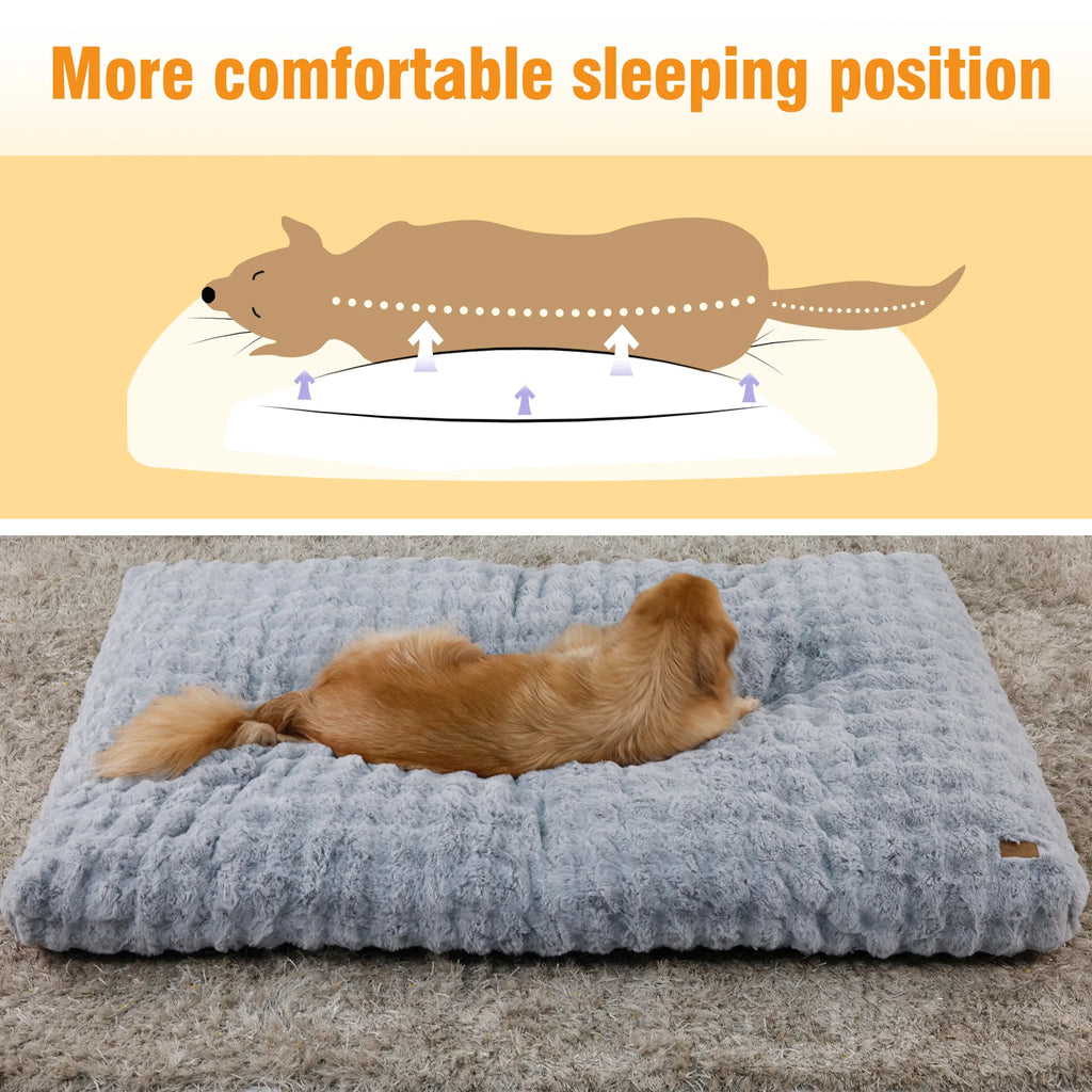 Fluffy Dog Crate Bed for Extra Large Dogs, Plush Faux Fur Crate Pad, Calming Anti Anxiety Dog Bed, Washable Soft Warm Crate